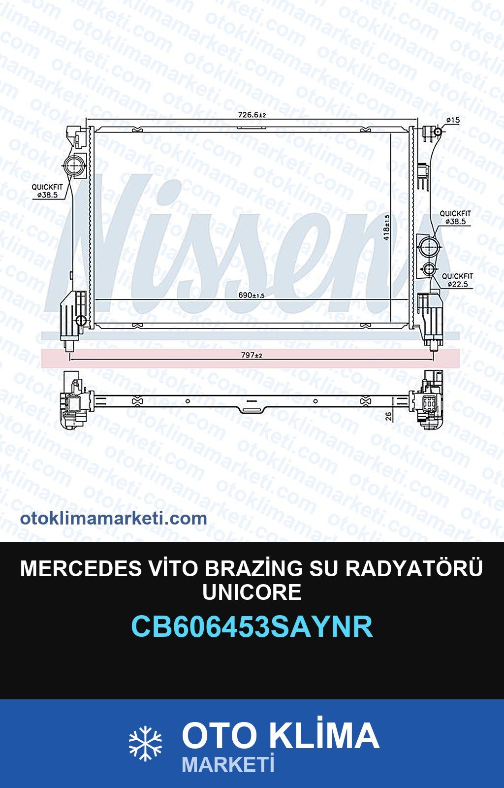 Mercedes Vito Brazing Su Radyatörü Unicore — SU RADYATÖRÜ — UNICORE marka — Uyumlu: MERCEDES BENZ