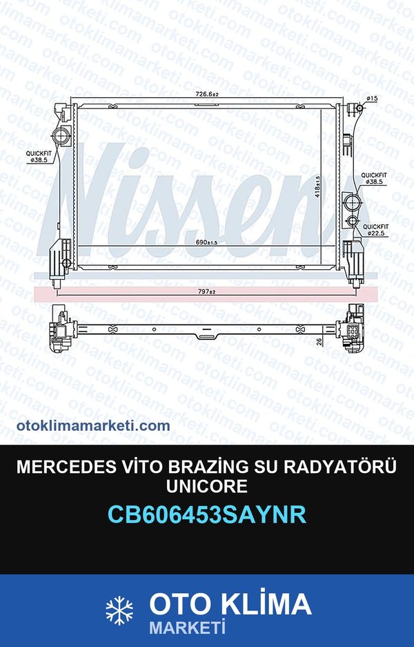 Mercedes Vito Brazing Su Radyatörü Unicore — SU RADYATÖRÜ — UNICORE marka — Uyumlu: MERCEDES BENZ