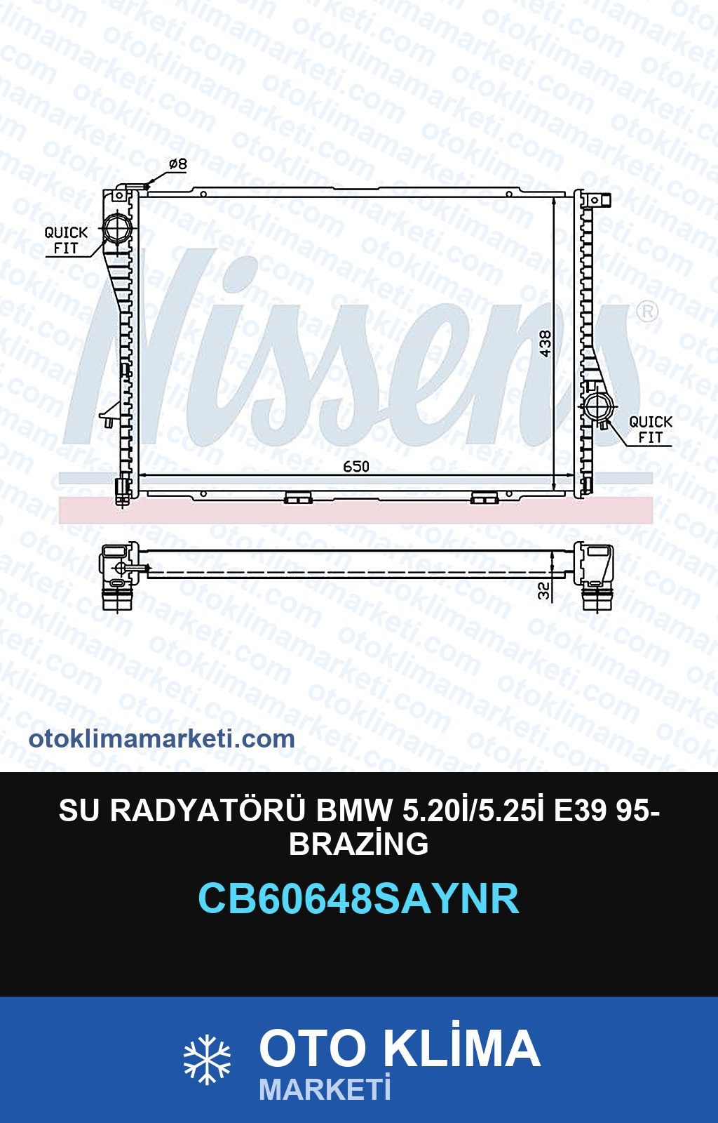 Su Radyatörü BMW 5.20İ/5.25İ E39 95- Brazing — SU RADYATÖRÜ — UNICORE marka — Uyumlu: BMW