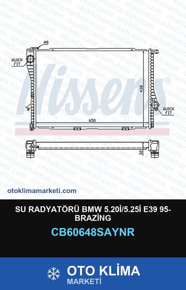 Su Radyatörü BMW 5.20İ/5.25İ E39 95- Brazing — SU RADYATÖRÜ — UNICORE marka — Uyumlu: BMW