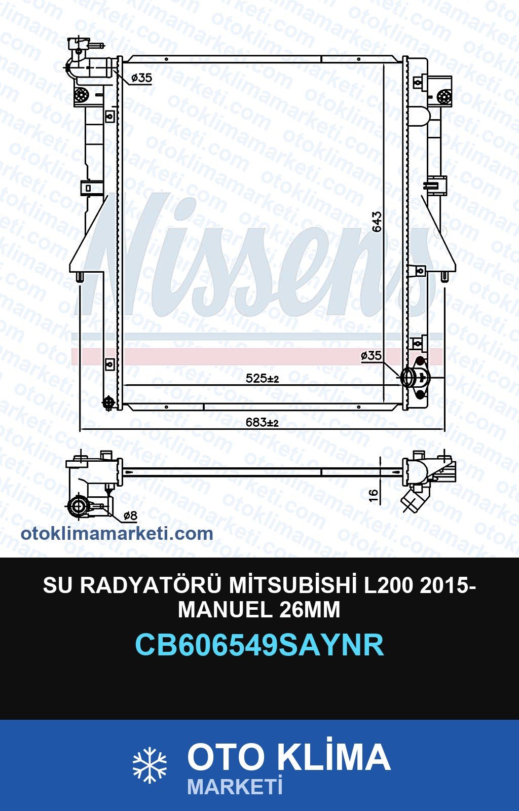 Su Radyatörü Mitsubishi L200 2015- Manuel 26MM — SU RADYATÖRÜ — UNICORE marka — Uyumlu: MITSUBISHI