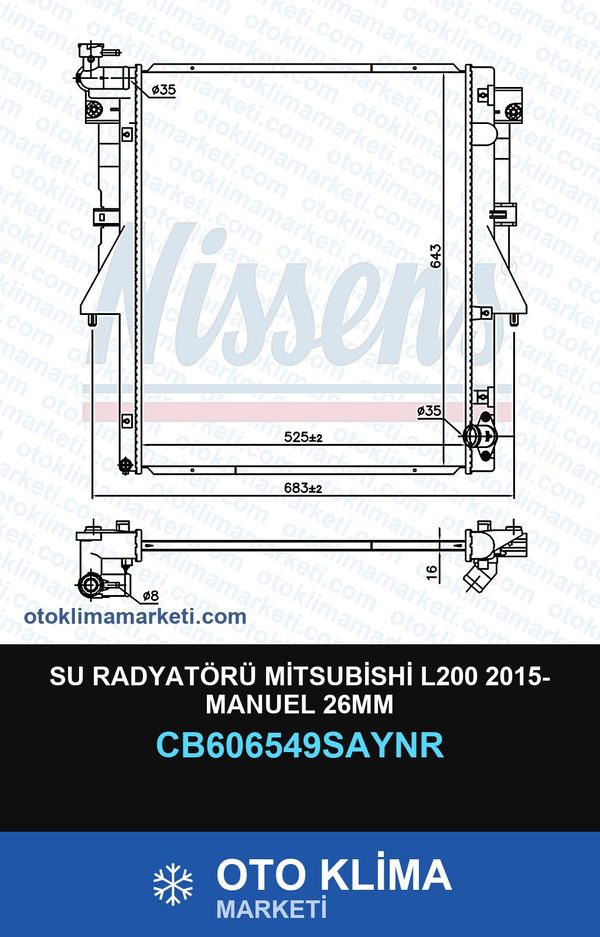 Su Radyatörü Mitsubishi L200 2015- Manuel 26MM — SU RADYATÖRÜ — UNICORE marka — Uyumlu: MITSUBISHI
