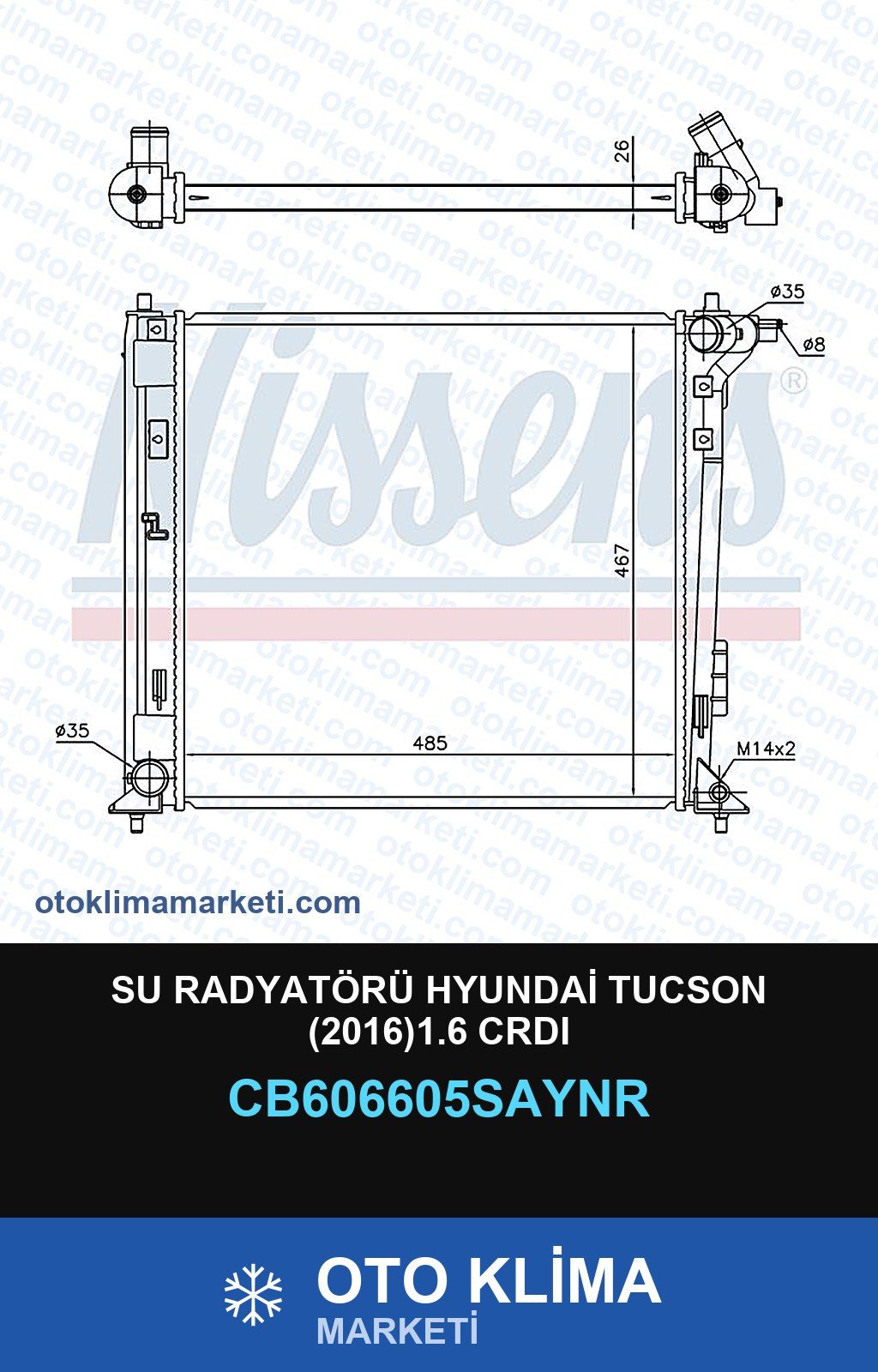 Su Radyatörü Hyundai Tucson (2016)1.6 CRDI — SU RADYATÖRÜ — UNICORE marka — Uyumlu: HYUNDAI