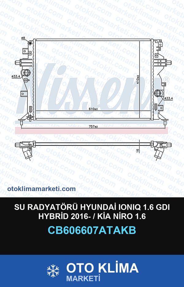 Su Radyatörü Hyundai Ionıq 1.6 GDI Hybrid 2016- / Kia Niro 1.6 — SU RADYATÖRÜ — VEKA marka — Uyumlu: HYUNDAI, KIA
