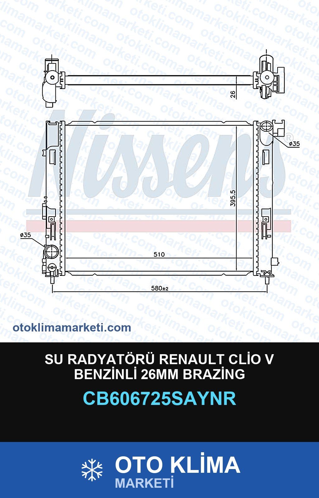 Su Radyatörü Renault Clio V Benzinli 26MM Brazing — SU RADYATÖRÜ — UNICORE marka — Uyumlu: RENAULT