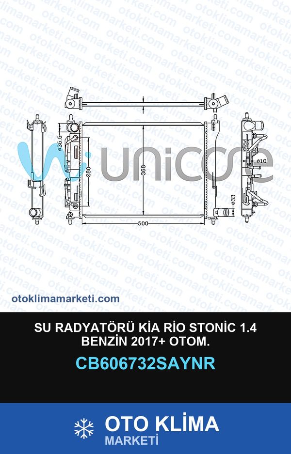Su Radyatörü Kia Rio Stonic 1.4 Benzin 2017+ Otom. — SU RADYATÖRÜ — UNICORE marka — Uyumlu: KIA