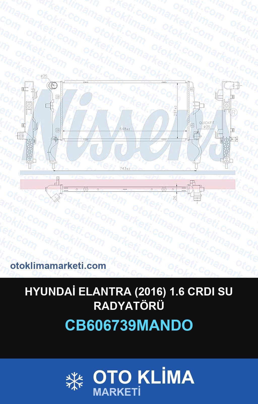 Hyundai Elantra (2016) 1.6 CRDI Su Radyatörü — SU RADYATÖRÜ — MANDO marka — Uyumlu: HYUNDAI