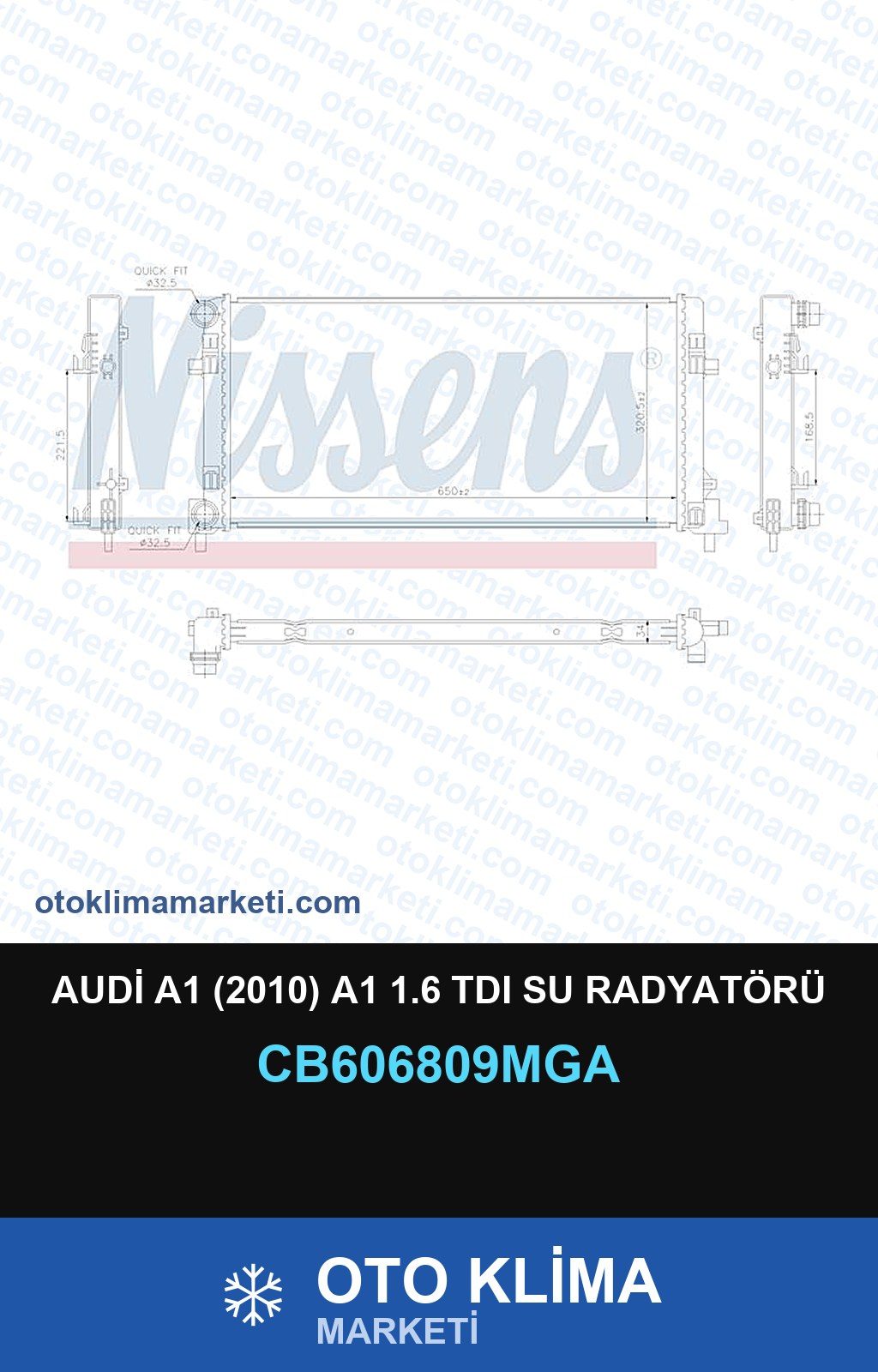 Audi A1 (2010) A1 1.6 TDI Su Radyatörü — SU RADYATÖRÜ — MGA marka — Uyumlu: AUDI