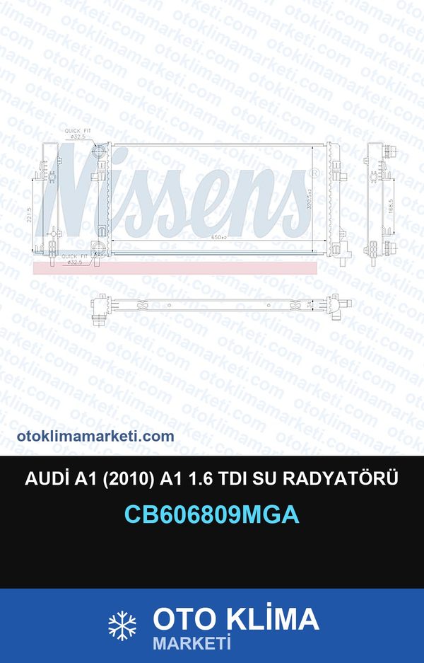 Audi A1 (2010) A1 1.6 TDI Su Radyatörü — SU RADYATÖRÜ — MGA marka — Uyumlu: AUDI