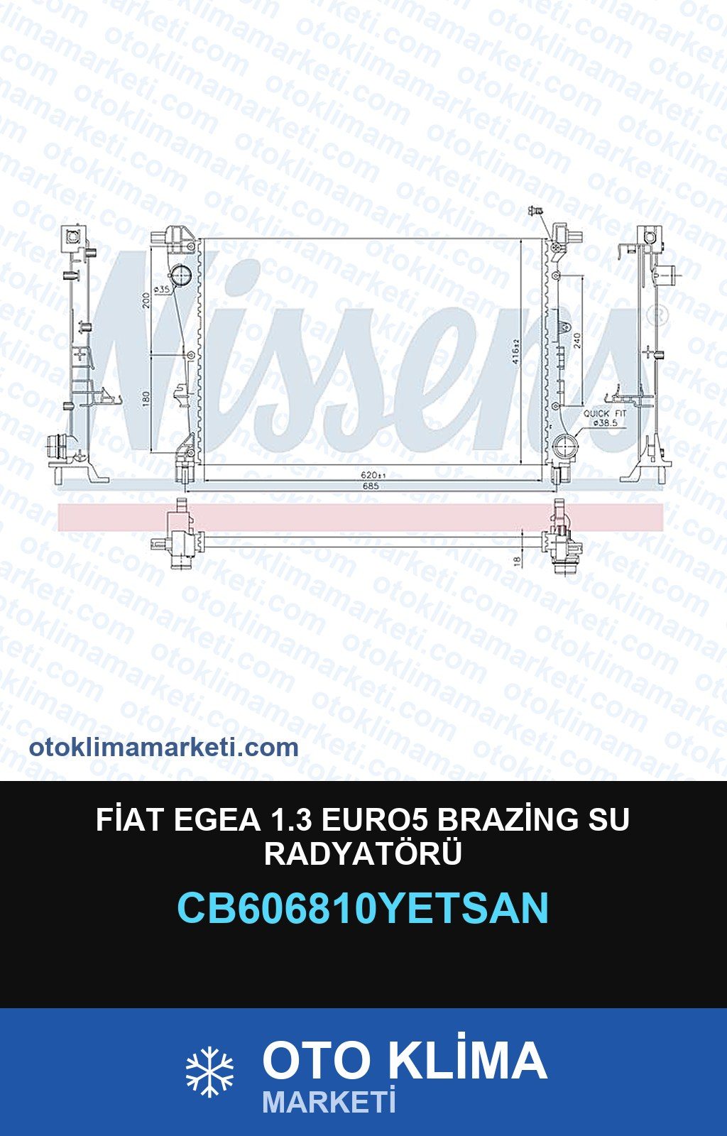 Fiat Egea 1.3 EURO5 Brazing Su Radyatörü — SU RADYATÖRÜ — YETSAN marka — Uyumlu: FIAT