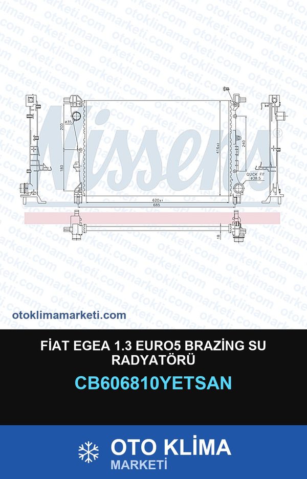 Fiat Egea 1.3 EURO5 Brazing Su Radyatörü — SU RADYATÖRÜ — YETSAN marka — Uyumlu: FIAT