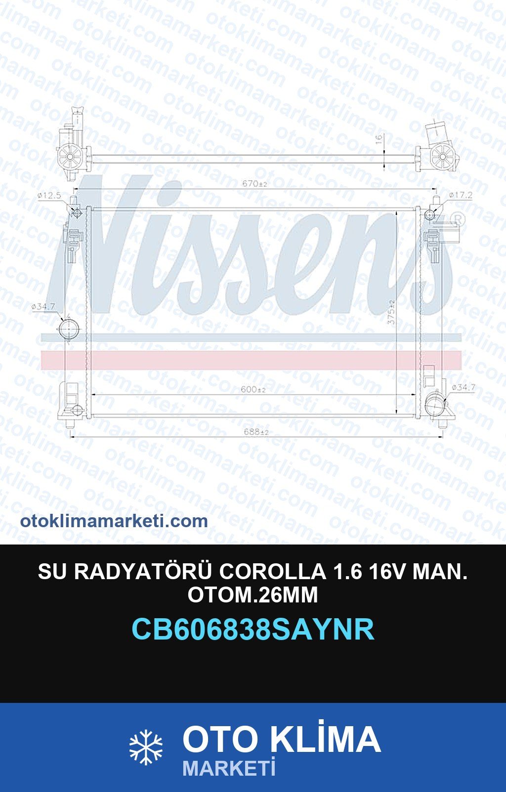 Su Radyatörü Corolla 1.6 16V MAN. Otom.26MM — SU RADYATÖRÜ — UNICORE marka — Uyumlu: MAN
