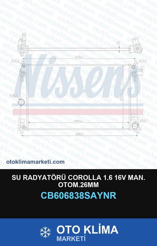 Su Radyatörü Corolla 1.6 16V MAN. Otom.26MM — SU RADYATÖRÜ — UNICORE marka — Uyumlu: MAN