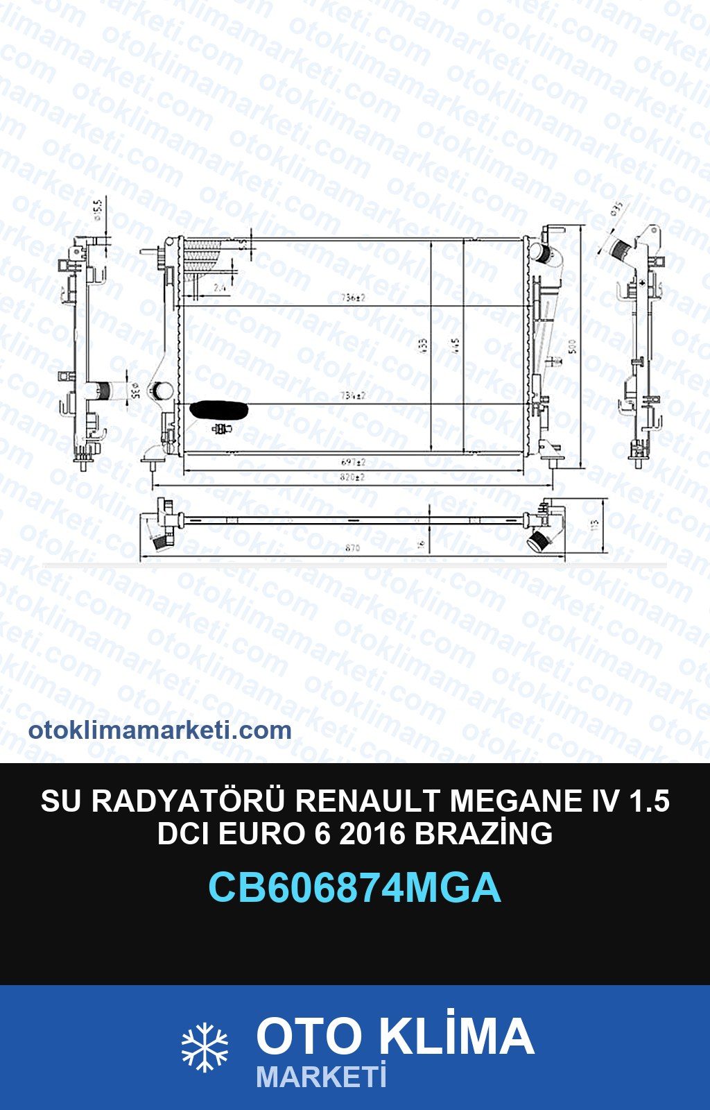 Su Radyatörü Renault Megane IV (4) 1.5 DCI Euro 6 2016 Brazing — SU RADYATÖRÜ — MGA marka — Uyumlu: RENAULT
