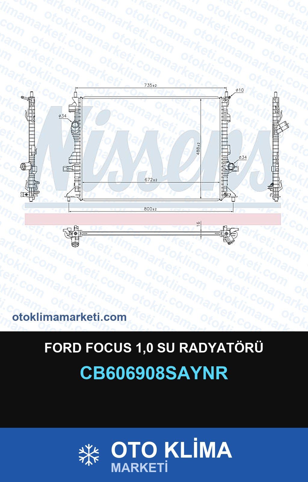 Ford Focus 1,0 Su Radyatörü — SU RADYATÖRÜ — UNICORE marka — Uyumlu: FORD