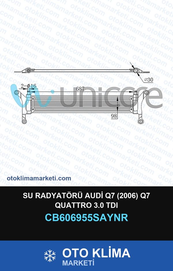 Su Radyatörü Audi Q7 (2006) Q7 Quattro 3.0 TDI — SU RADYATÖRÜ — UNICORE marka — Uyumlu: AUDI