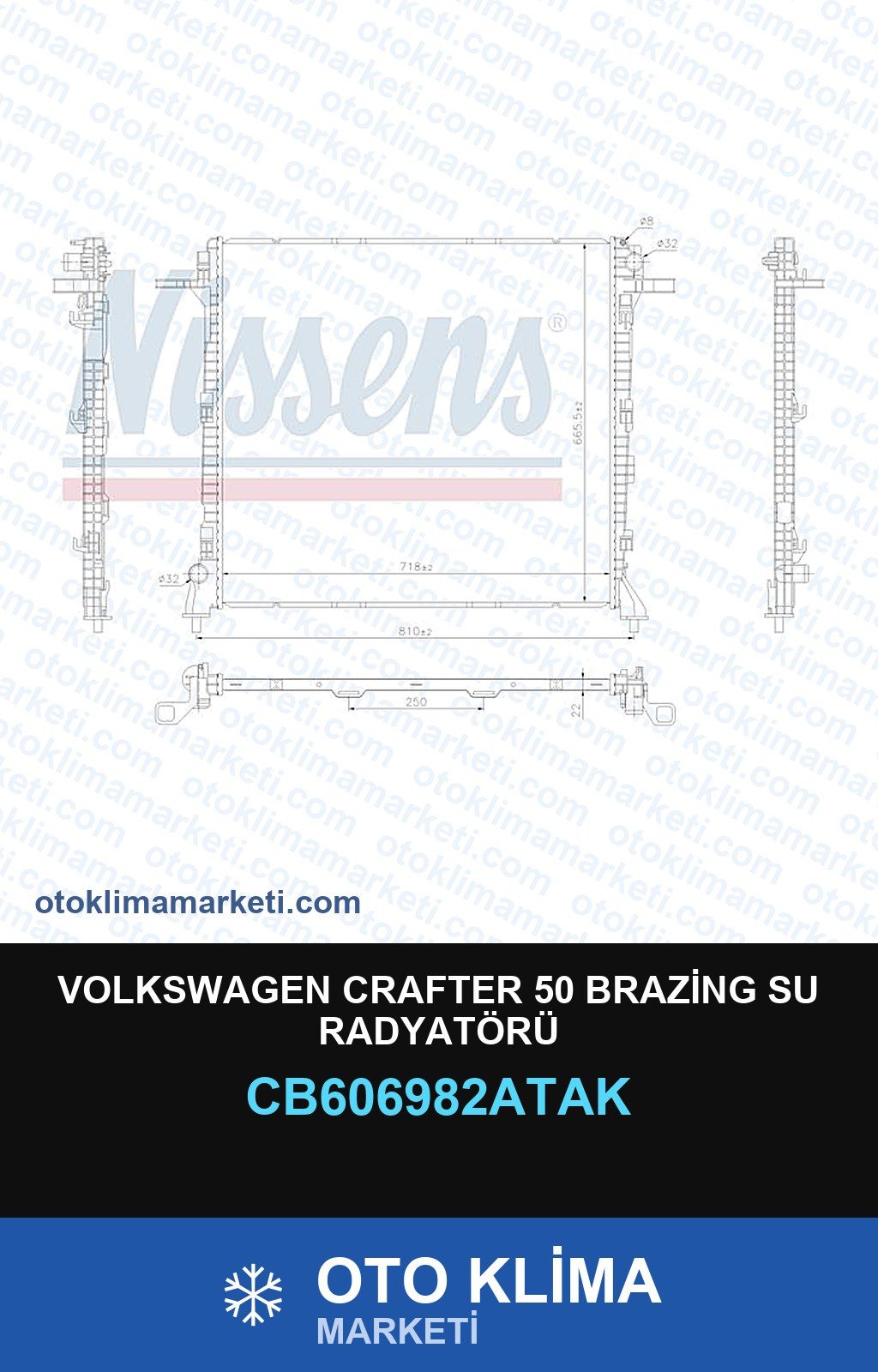 Volkswagen Crafter 50 Brazing Su Radyatörü — SU RADYATÖRÜ — VEKA marka — Uyumlu: VOLKSWAGEN
