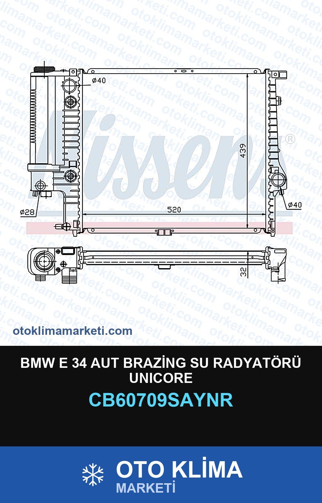BMW E 34 Aut Brazing Su Radyatörü Unicore — SU RADYATÖRÜ — UNICORE marka — Uyumlu: BMW