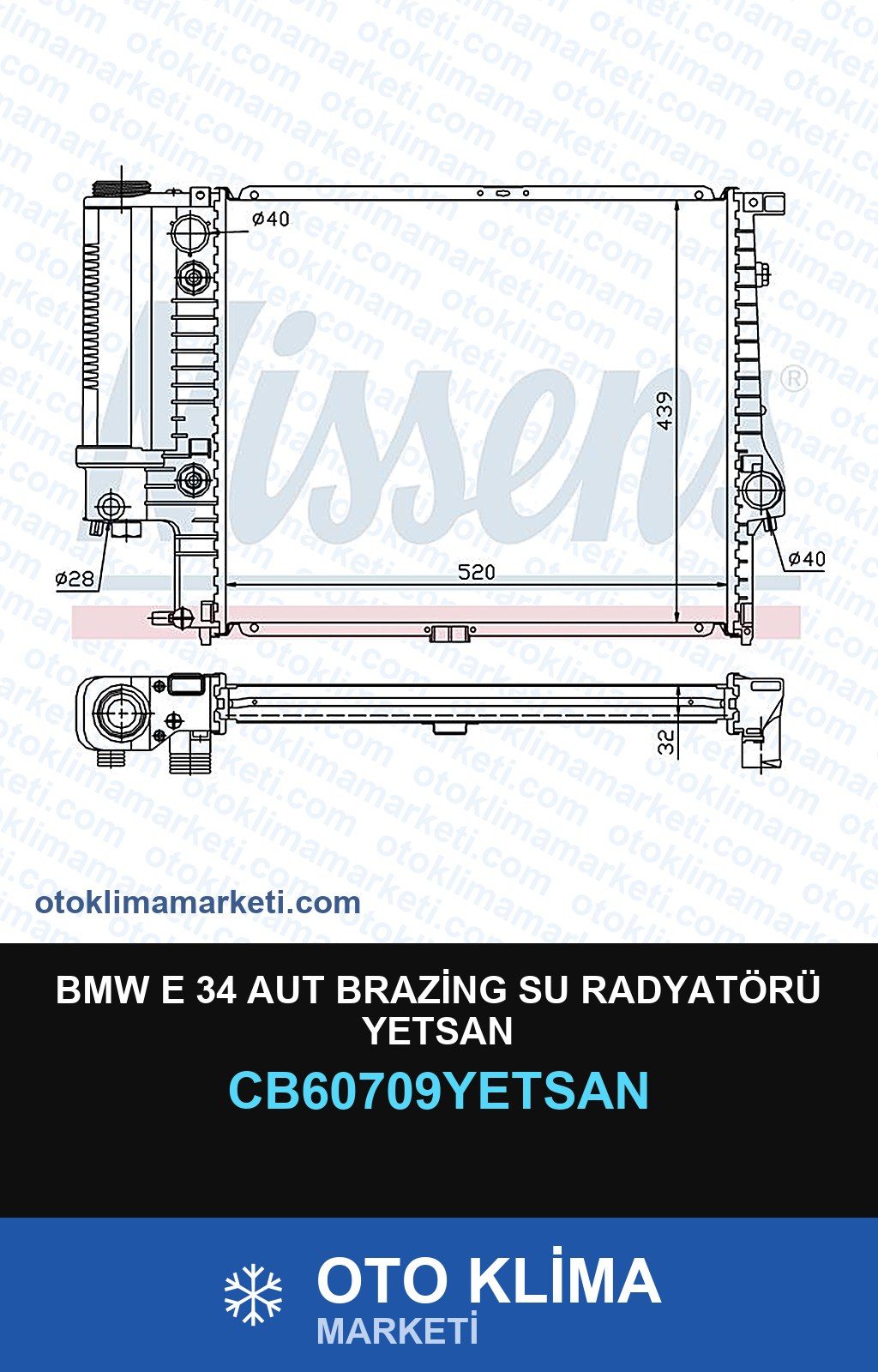 BMW E 34 Aut Brazing Su Radyatörü Yetsan — SU RADYATÖRÜ — YETSAN marka — Uyumlu: BMW