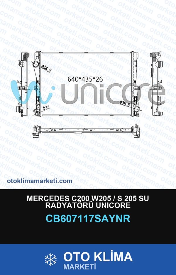 Mercedes C200 W205 / S 205 Su Radyatörü Unicore — SU RADYATÖRÜ — UNICORE marka — Uyumlu: MERCEDES BENZ
