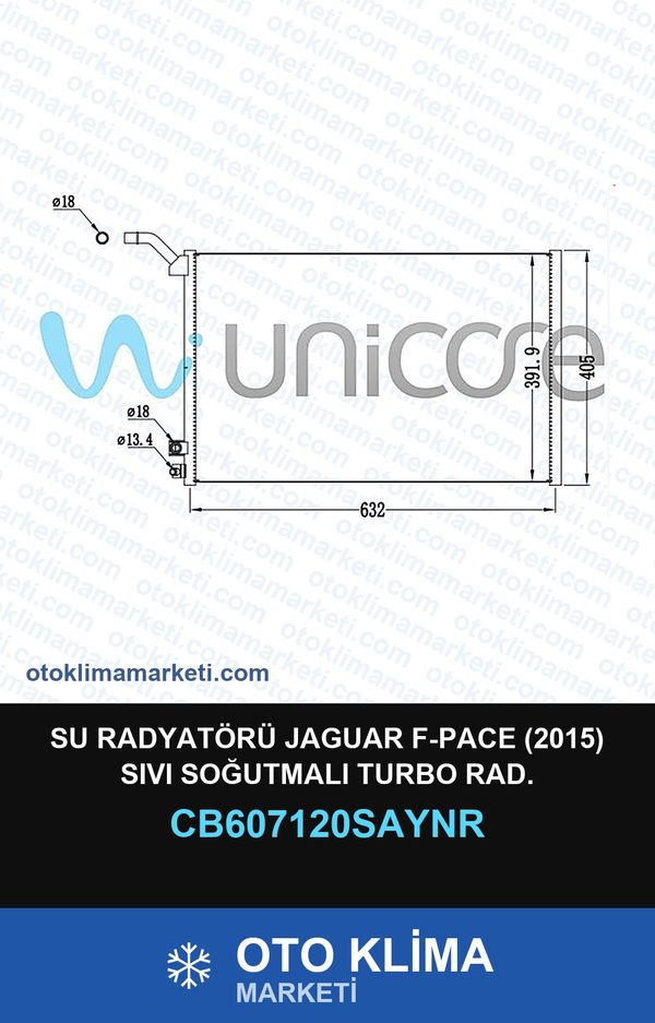 Su Radyatörü Jaguar F-Pace (2015) Sıvı Soğutmalı Turbo Rad. — SU RADYATÖRÜ — UNICORE marka — Uyumlu: JAGUAR