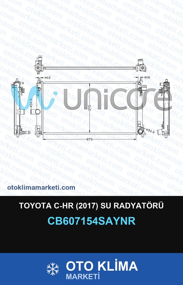 Toyota C-Hr (2017) Su Radyatörü — SU RADYATÖRÜ — UNICORE marka — Uyumlu: TOYOTA