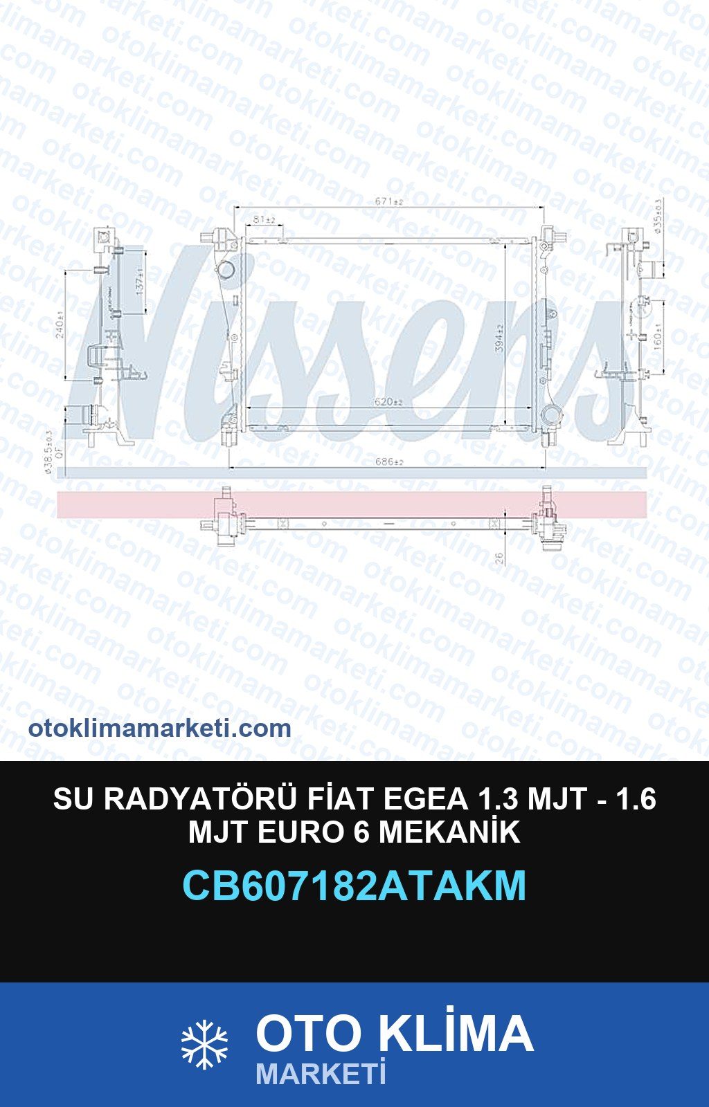 Su Radyatörü Fiat Egea 1.3 MJT - 1.6 MJT Euro 6 Mekanik — SU RADYATÖRÜ — VEKA marka — Uyumlu: FIAT
