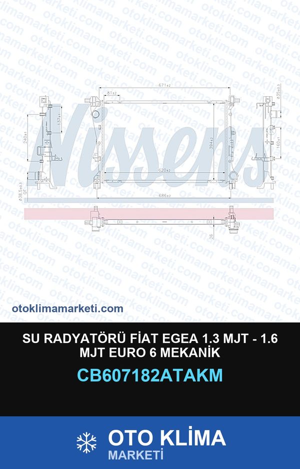 Su Radyatörü Fiat Egea 1.3 MJT - 1.6 MJT Euro 6 Mekanik — SU RADYATÖRÜ — VEKA marka — Uyumlu: FIAT