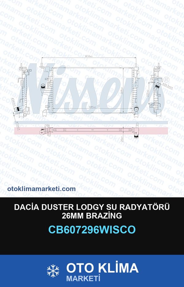 Dacia Duster Lodgy Su Radyatörü 26MM Brazing — SU RADYATÖRÜ — WISCO marka — Uyumlu: DACIA
