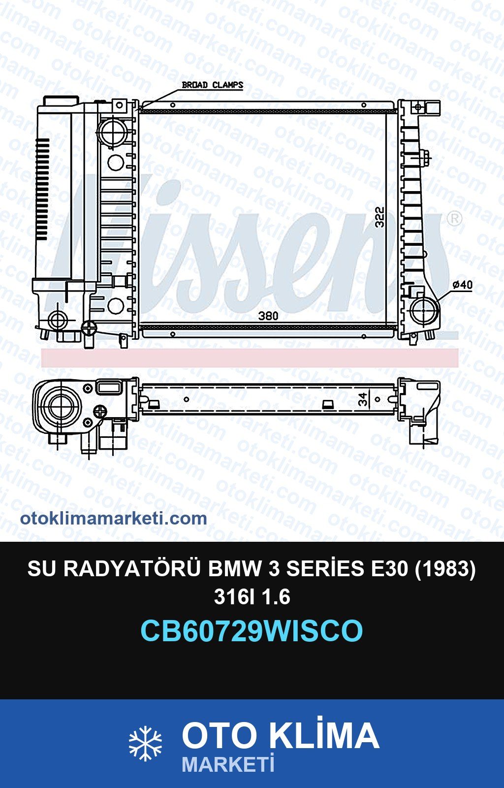 Su Radyatörü BMW 3 Series E30 (1983) 316I 1.6 — SU RADYATÖRÜ — WISCO marka — Uyumlu: BMW