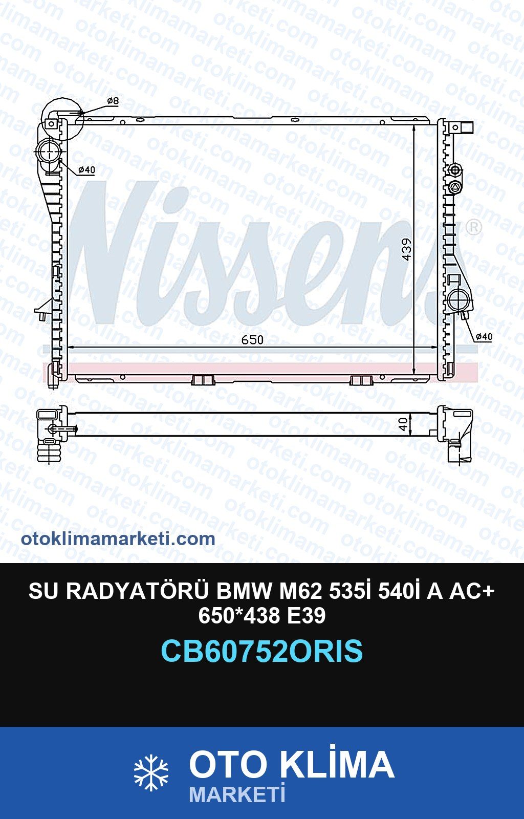 Su Radyatörü BMW M62 535İ 540İ A AC+ 650*438 E39 — SU RADYATÖRÜ — ORİS marka — Uyumlu: BMW
