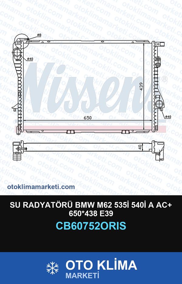 Su Radyatörü BMW M62 535İ 540İ A AC+ 650*438 E39 — SU RADYATÖRÜ — ORİS marka — Uyumlu: BMW
