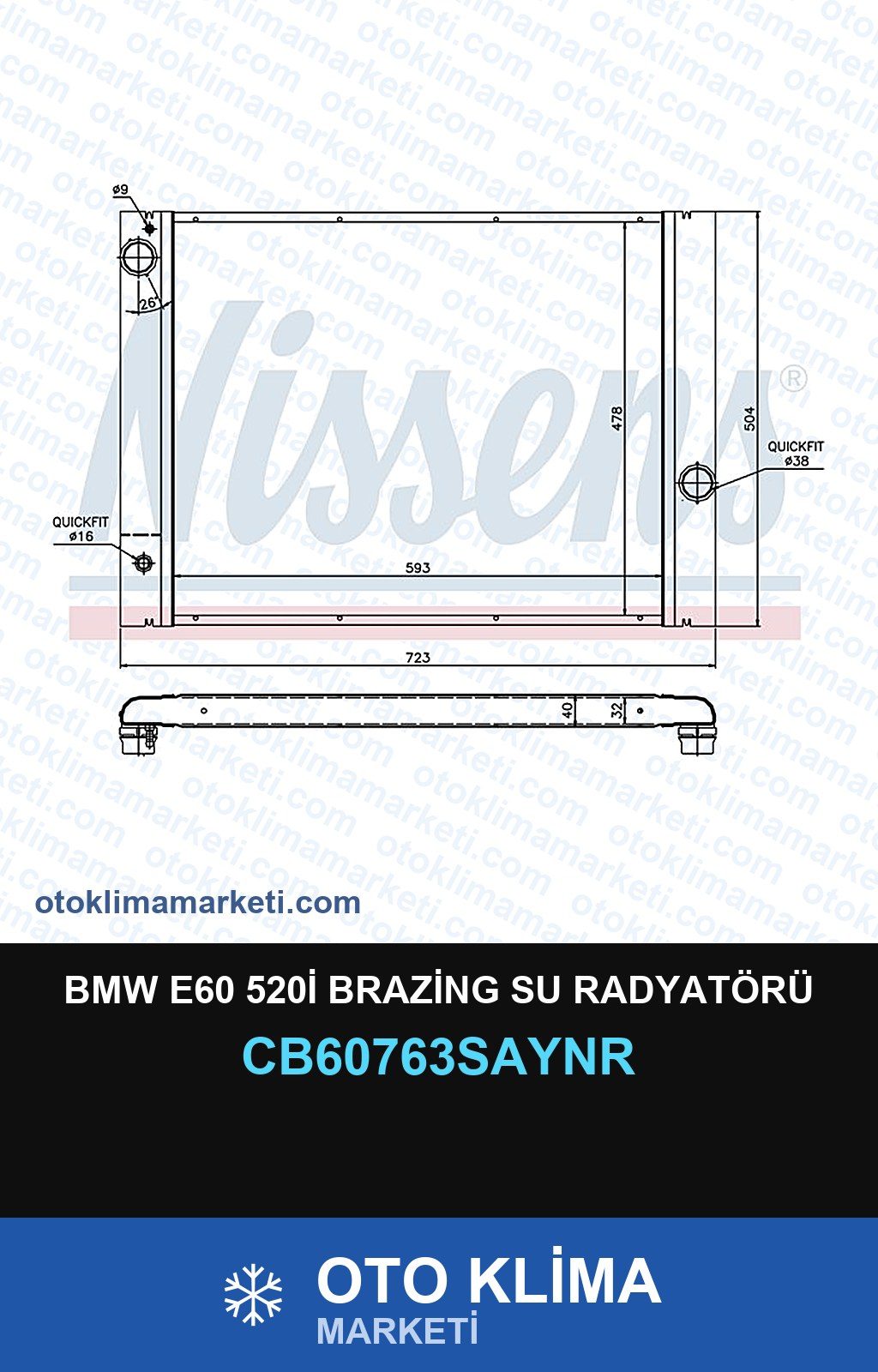 BMW E60 520İ Brazing Su Radyatörü — SU RADYATÖRÜ — UNICORE marka — Uyumlu: BMW