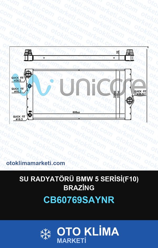 Su Radyatörü BMW 5 Serisi(F10) Brazing — SU RADYATÖRÜ — UNICORE marka — Uyumlu: BMW