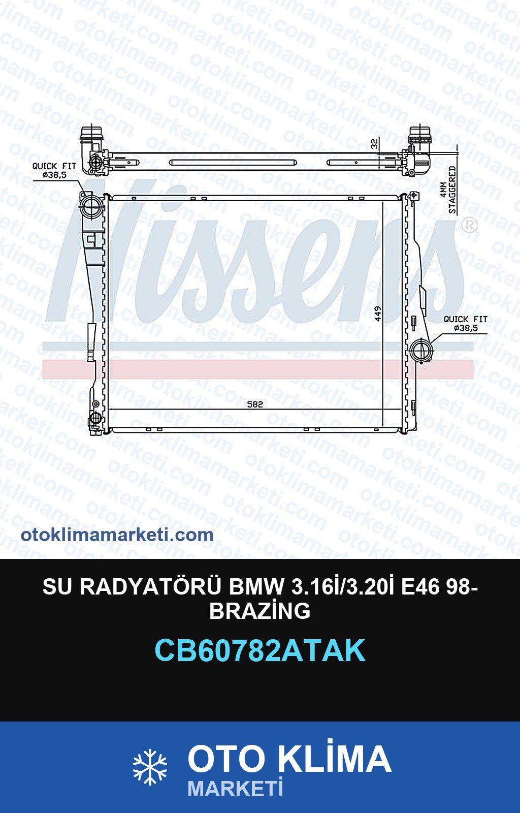 Su Radyatörü BMW 3.16İ/3.20İ E46 98- Brazing — SU RADYATÖRÜ — VEKA marka — Uyumlu: BMW