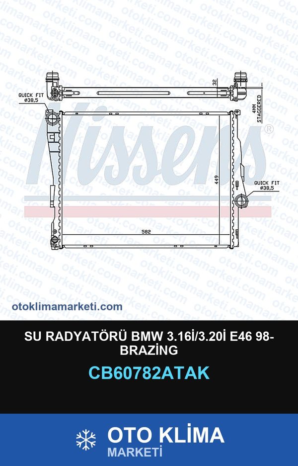 Su Radyatörü BMW 3.16İ/3.20İ E46 98- Brazing — SU RADYATÖRÜ — VEKA marka — Uyumlu: BMW