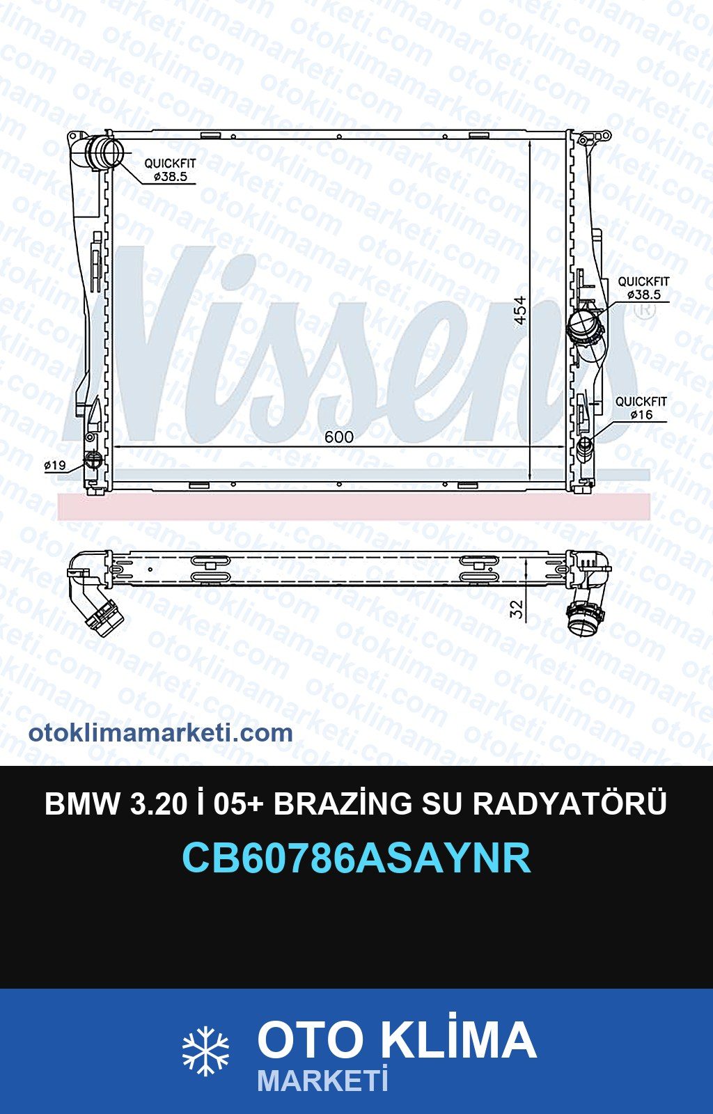BMW 3.20 İ 05+ Brazing Su Radyatörü — SU RADYATÖRÜ — UNICORE marka — Uyumlu: BMW