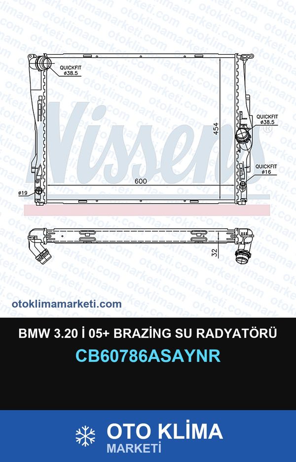 BMW 3.20 İ 05+ Brazing Su Radyatörü — SU RADYATÖRÜ — UNICORE marka — Uyumlu: BMW