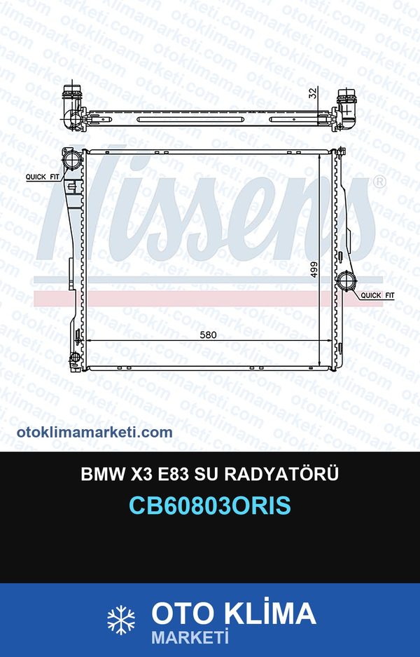 BMW X3 E83 Su Radyatörü — SU RADYATÖRÜ — ORİS marka — Uyumlu: BMW