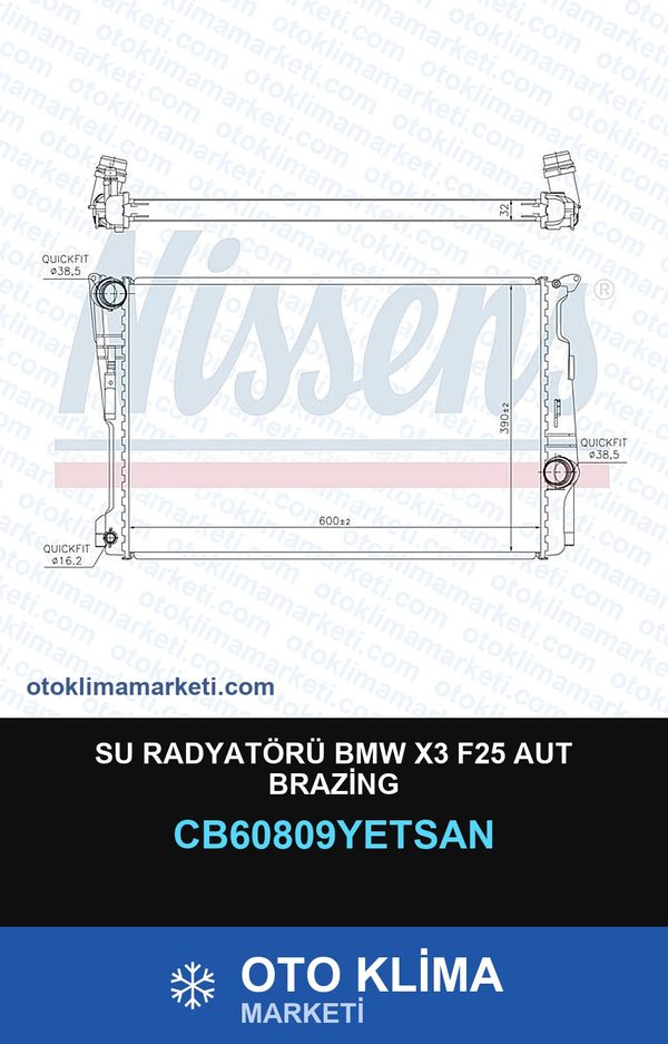 Su Radyatörü BMW X3 F25 Aut Brazing — SU RADYATÖRÜ — YETSAN marka — Uyumlu: BMW