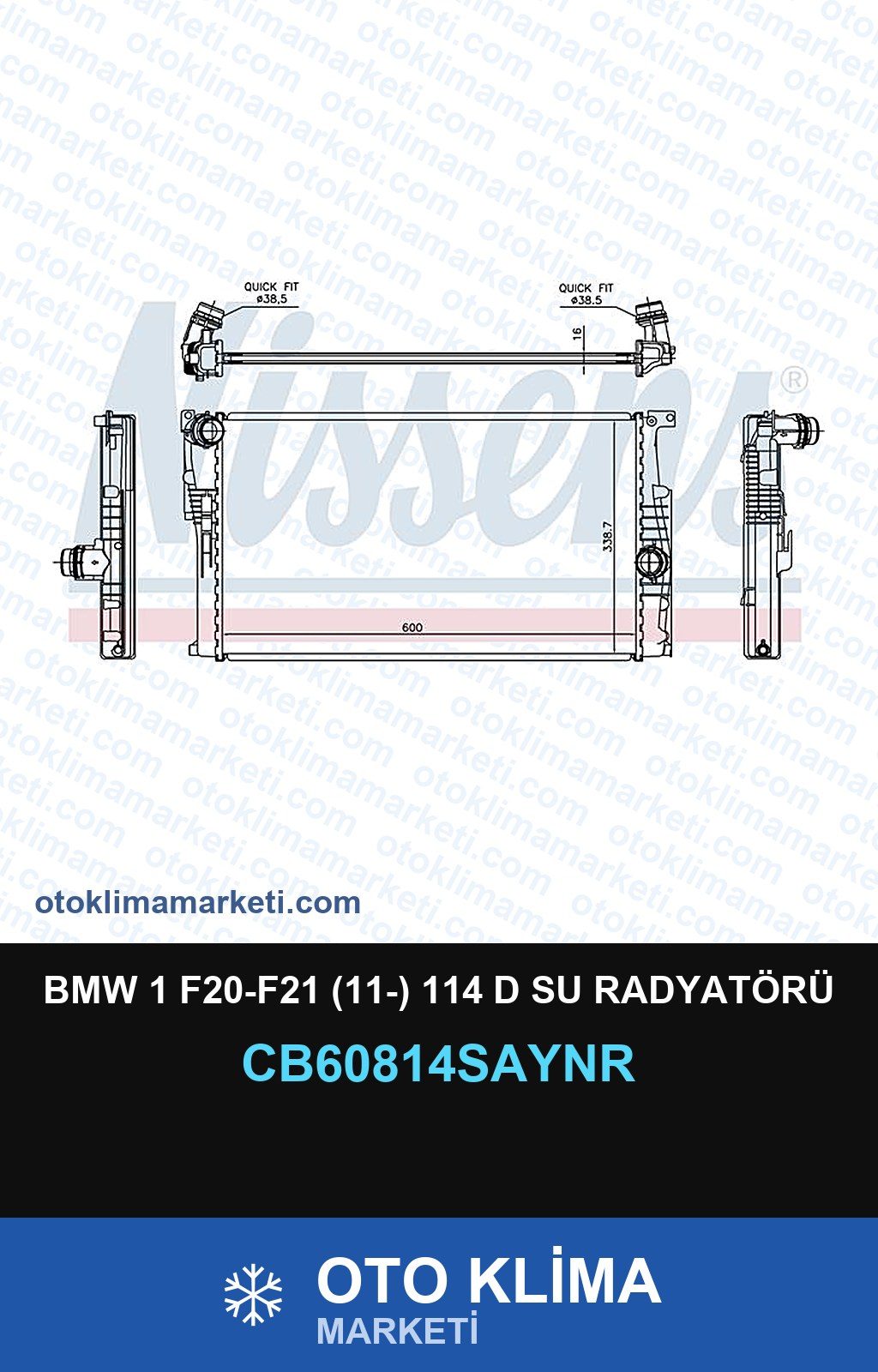 BMW 1 F20-F21 (11-) 114 D Su Radyatörü — SU RADYATÖRÜ — UNICORE marka — Uyumlu: BMW