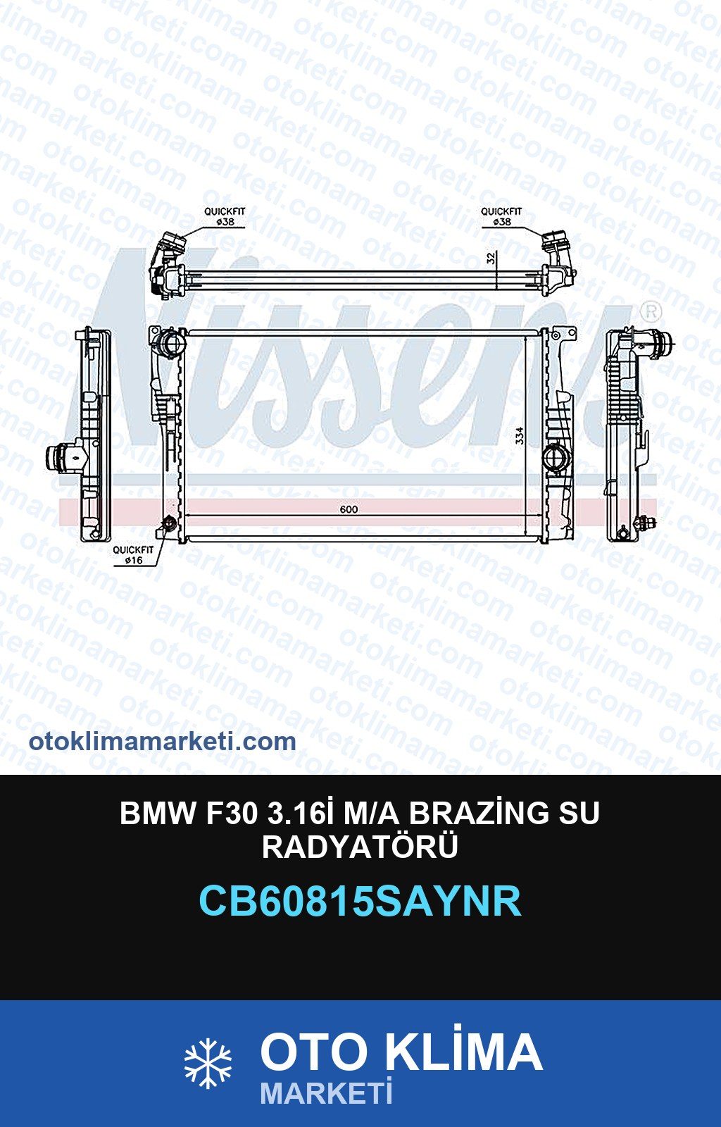 BMW F30 3.16İ M/A Brazing Su Radyatörü — SU RADYATÖRÜ — UNICORE marka — Uyumlu: BMW