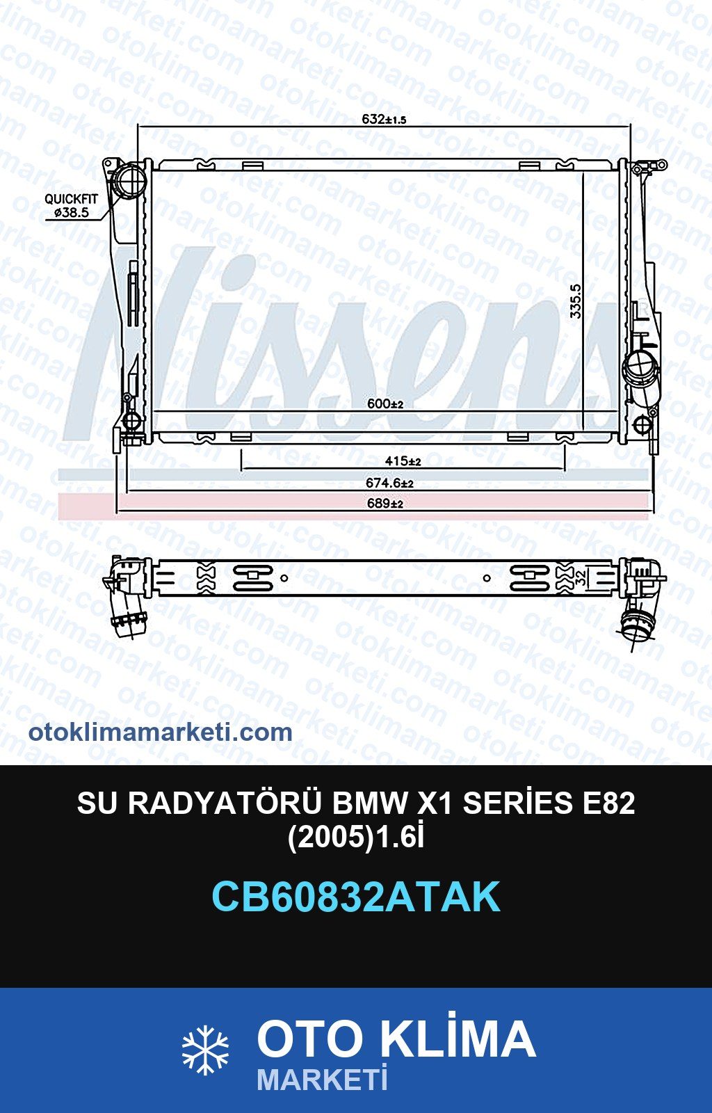 Su Radyatörü BMW X1 Series E82 (2005)1.6İ — SU RADYATÖRÜ — VEKA marka — Uyumlu: BMW