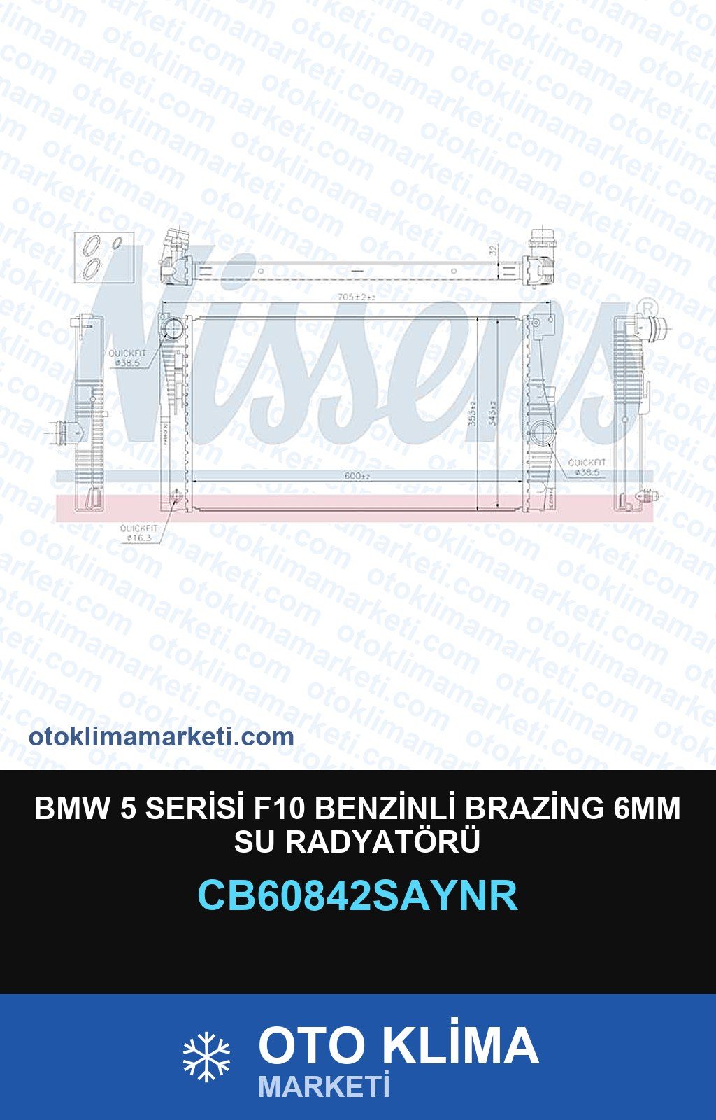 BMW 5 Serisi F10 Benzinli Brazing 6MM Su Radyatörü — SU RADYATÖRÜ — UNICORE marka — Uyumlu: BMW