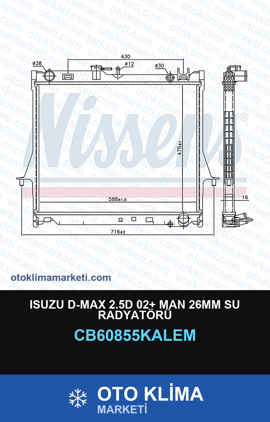 Isuzu D-Max 2.5D 02+ MAN 26MM Su Radyatörü — SU RADYATÖRÜ — KALE marka — Uyumlu: ISUZU, MAN