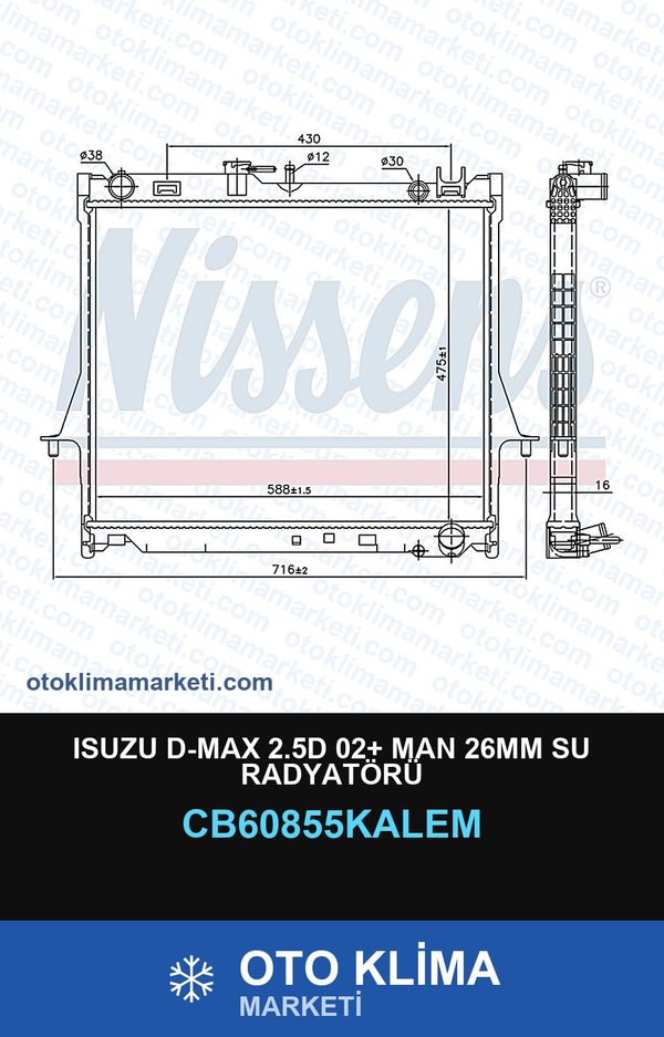 Isuzu D-Max 2.5D 02+ MAN 26MM Su Radyatörü — SU RADYATÖRÜ — KALE marka — Uyumlu: ISUZU, MAN