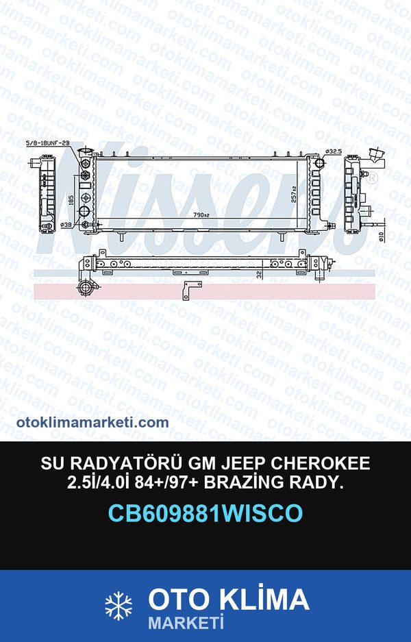 Su Radyatörü GM Jeep Cherokee 2.5İ/4.0İ 84+/97+ Brazing Rady. — SU RADYATÖRÜ — WISCO marka — Uyumlu: JEEP