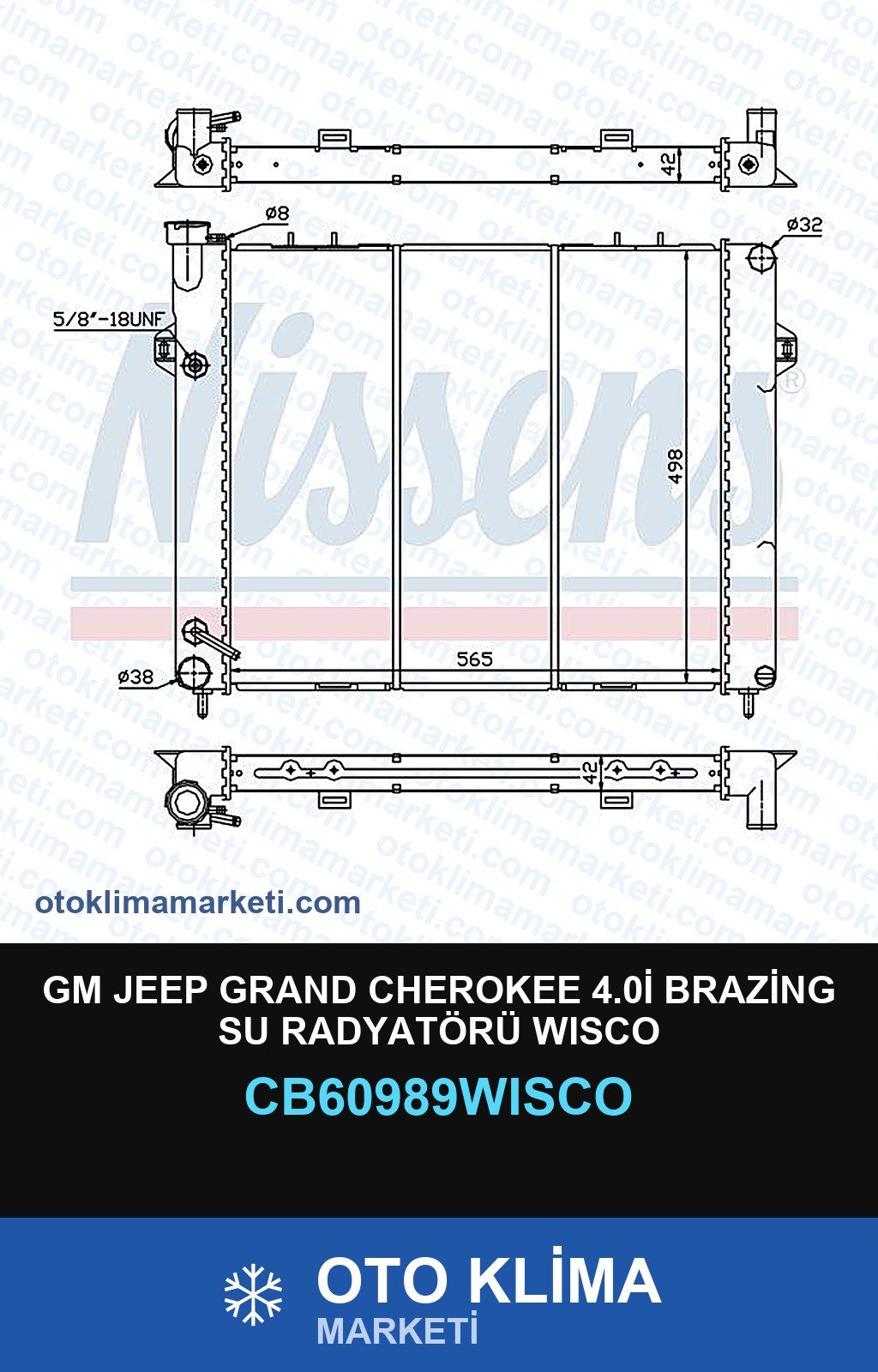 GM Jeep Grand Cherokee 4.0İ Brazing Su Radyatörü Wisco — SU RADYATÖRÜ — WISCO marka — Uyumlu: JEEP
