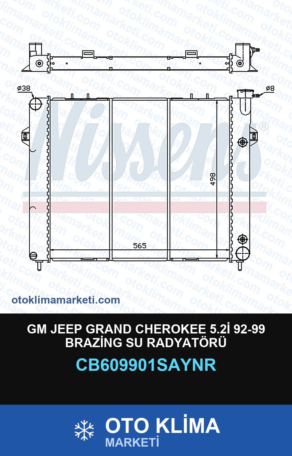 GM Jeep Grand Cherokee 5.2İ 92-99 Brazing Su Radyatörü — SU RADYATÖRÜ — UNICORE marka — Uyumlu: JEEP