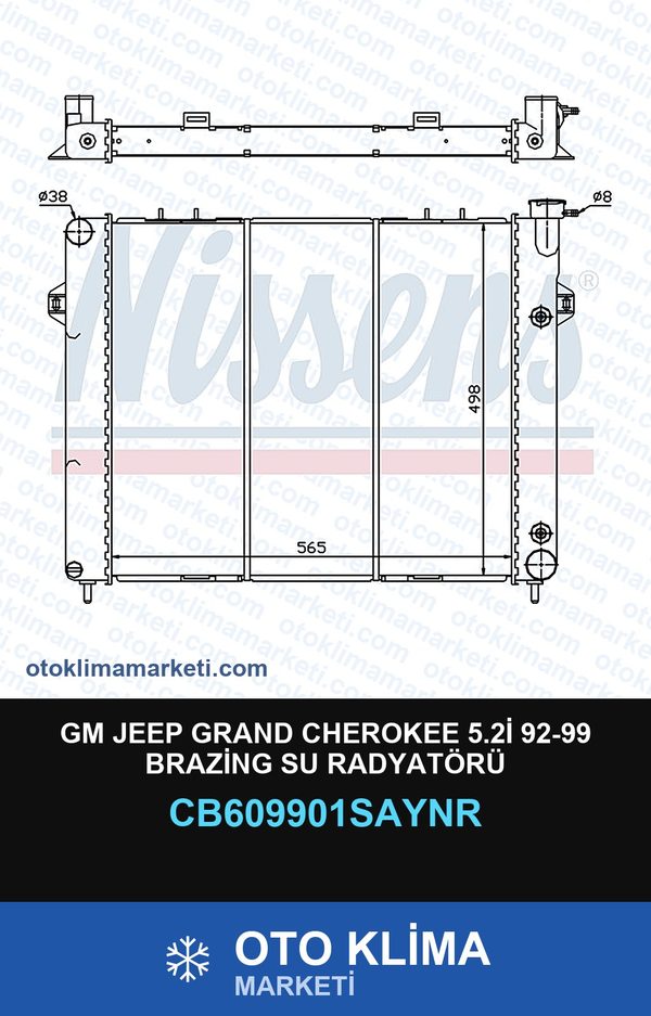 GM Jeep Grand Cherokee 5.2İ 92-99 Brazing Su Radyatörü — SU RADYATÖRÜ — UNICORE marka — Uyumlu: JEEP